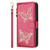 Google Pixel 11 Pro XL Glitter Butterfly Zipper Vegan Leather Phone Case with Wrist Strap - Rose Red