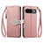 Google Pixel 11 Pro XL Leaf Buckle Zipper Wallet Leather Phone Case with Strap - Pink