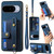 Google Pixel 11 Pro XL Retro Cross Wristband Wallet Leather Back Phone Case - Blue