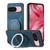 Google Pixel 11 Pro XL Retro Leather Rotation Round Holder Phone Case - Blue