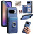 Google Pixel 11 Pro XL Twill Fabric Ring Multi-card Wallet Vegan Leather Phone Case - Blue