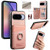 Google Pixel 11 Twill Fabric Ring Multi-card Wallet Vegan Leather Phone Case - Pink