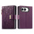 iPhone Duo Flowers Leaves Zipper Wallet Leather Phone Case with Strap - Purple