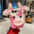 iPhone Duo Foldable Plush Dairy Cow TPU Phone Case - Pink Cow