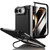 iPhone Duo Integrated Skin Feel Lens Folding Holder Pen Slot Shockproof Phone Case with Pen - Black