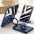 iPhone Duo Premium Series Integrated HD Film Center Axis Full Coverage Magnetic Phone Case with Wrist Strap & Ring Holder - Navy Blue