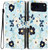 iPhone 18 Pro Max Colorful Painting Vegan Leather Phone Case with Lanyard - Blue Background Flower