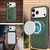 iPhone 18 Pro Max Kalebol Slim MagSafe Ring Magnetic Card Bag Leather Phone Case - Green