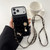 iPhone 18 Pro Max Leather Leopard Print Card Bag Phone Case with Crossbody Chain - Black