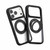 iPhone 18 Pro Max Liquid Silicone Frame Hybrid Clear Back Panel Rotatable Magnetic Holder Phone Case - Black
