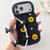 iPhone 18 Pro Max Macaron Color Little Daisy and Pearl Phone Case with Bracelet Chain - Black