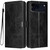 iPhone 18 Pro Max Sunflower Embossed Vegan Leather Phone Case with Small Black Rope - Black