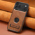 iPhone 18 Pro Max Suteni G2 Magsafe Oil Wax Leather Back Phone Case with Holder - Brown