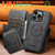 iPhone 18 Pro Max Suteni Q07S3 Left-Right Splicing Cowhide Pattern Flip Side Card Wallet Removable Magnetic Phone Case - Black