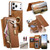 iPhone 18 Pro / 17 Pro Precision Hole Silver-Edged Ring RFID Blocking Zipper Wallet Magnetic Vegan Leather Phone Case - Brown