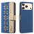 iPhone 18 Pro / 17 Pro Splicing Color Hollow Flower Pattern RFID Leather Phone Case - Dark Blue