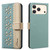 iPhone 18 Pro / 17 Pro Splicing Color Hollow Flower Pattern RFID Leather Phone Case - Green