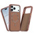 iPhone 18 Pro Carbon Fiber Texture Vegan Leather Magnetic Phone Case - Brown