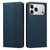 iPhone 18 Pro Embossed Meander Pattern RFID Vegan Leather Phone Case - Dark Blue