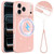 iPhone 18 Pro Fine Hole Glossy Glitter Magnetic TPU Phone Case with Same Color Hand Strap - Pink