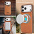 iPhone 18 Pro Kalebol Slim MagSafe Ring Magnetic Card Bag Leather Phone Case - Brown