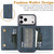 iPhone 18 Pro Kalebol Strong Magnetic MagSafe Tri-Fold Wallet Leather Phone Case - Blue