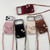 iPhone 18 Pro Leather Leopard Print Card Bag Phone Case with Crossbody Chain - Apricot
