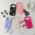 iPhone 18 Pro Macaron Color Little Daisy and Pearl Phone Case with Bracelet Chain - Purple