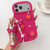 iPhone 18 Pro Macaron Color Little Daisy and Pearl Phone Case with Bracelet Chain - Red