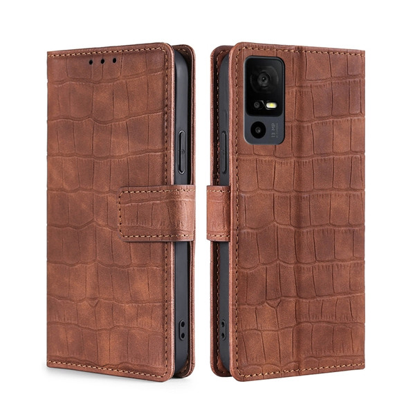 Phone Cases - TCL Crocodile Leather Magnetic Brown