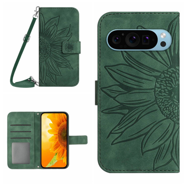 Google Pixel 9 Pro Skin Feel Sun Flower Embossed Flip Leather
