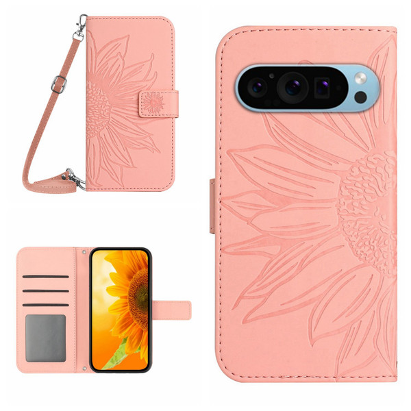 Google Pixel 9 Pro Skin Feel Sun Flower Embossed Flip Leather