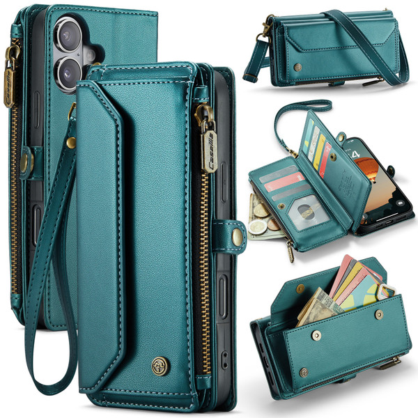 iPhone 16 Plus CaseMe C36 Card Slots Zipper Wallet RFID Anti-theft