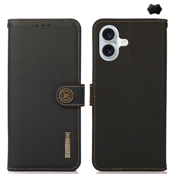 iPhone 16 Plus KHAZNEH Custer Genuine Leather RFID Phone Case - Black