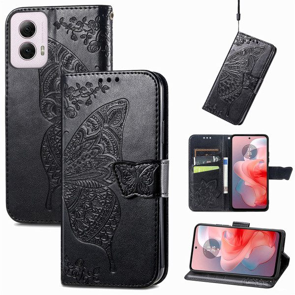 Moto G Power 5G 2024 Butterfly Love Flower Embossed Leather Phone