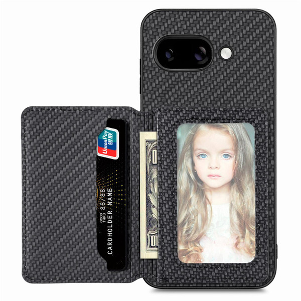 Google Pixel 9a Carbon Fiber Magnetic Card Bag Phone Case - Black