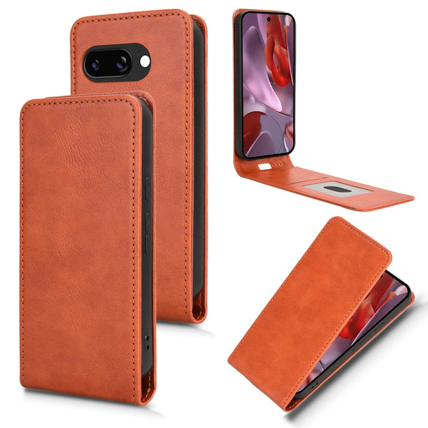 Google Pixel 9a Magnetic Vertical Flip Leather Phone Case - Brown
