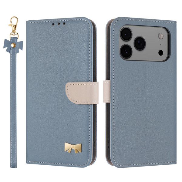 iPhone 17 Pro Max Metal Bow Leather Phone Case with Hand Strap