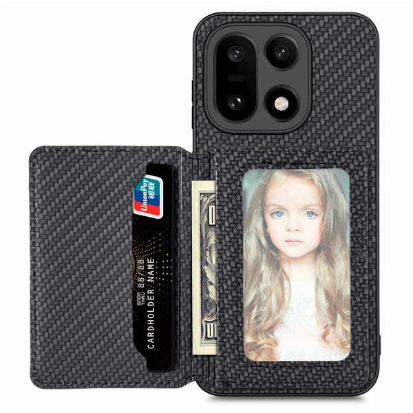 OnePlus 15 Carbon Fiber Magnetic Card Bag Phone Case - Black