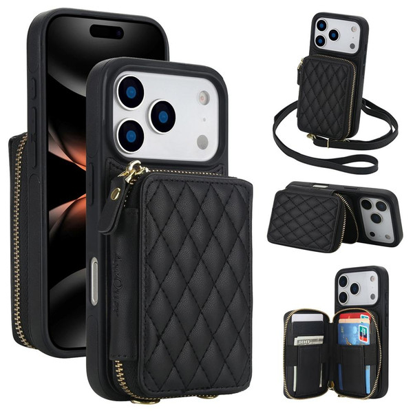 iPhone 17 Pro Max AwQuer Crossbody Zipper Wallet Rhombic Leather
