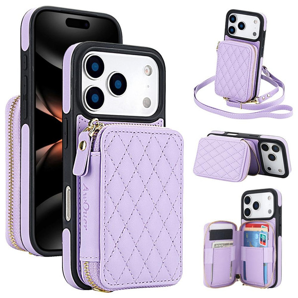 iPhone 17 Pro Max AwQuer Crossbody Zipper Wallet Rhombic Leather