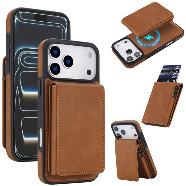 Spring Loaded Phone Case iPhone 17 Pro Max Retro Faux Leather Detachable Spring Loaded Card Bag ...