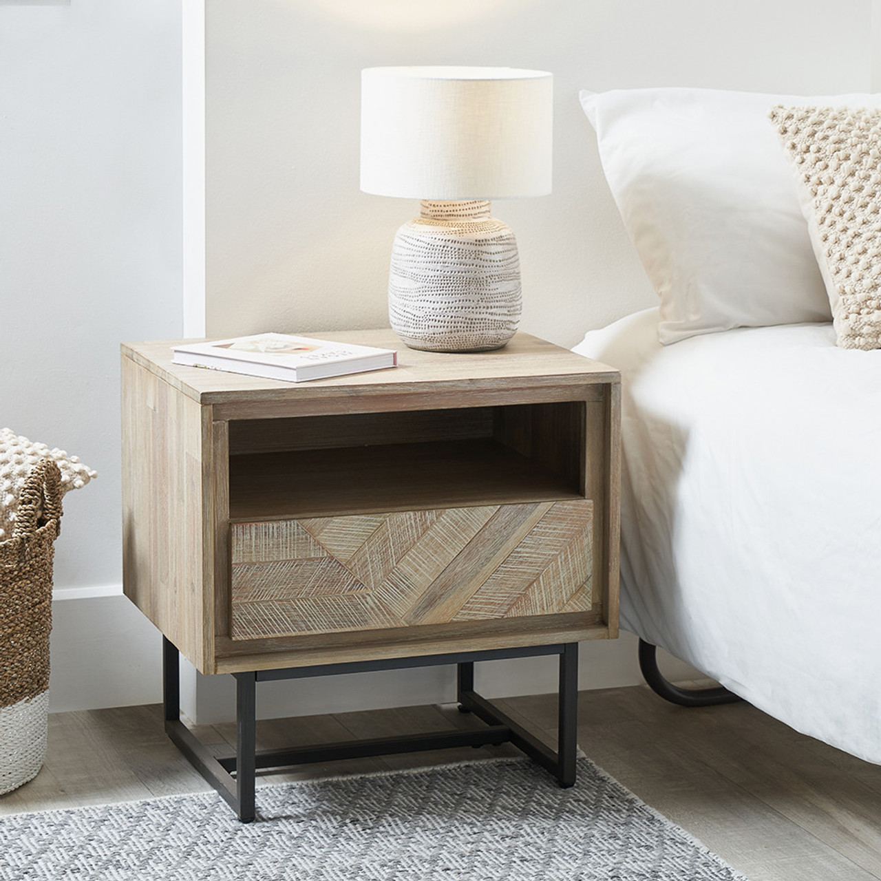 Acacia wood shop bedside tables