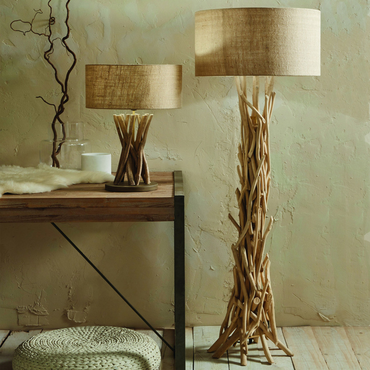 Natural wood shop floor lamp