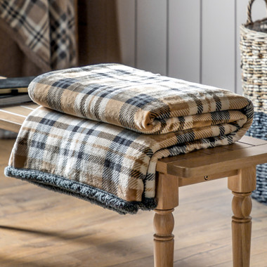 Kilburn Scott Tartan Throw 177 x 152cm Grey and Tan Qubox