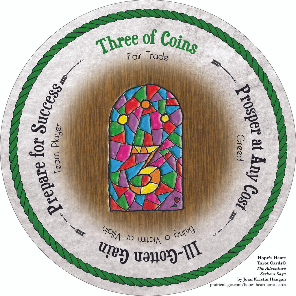 Three of Coins - the round Hope's Heart Tarot™ deck