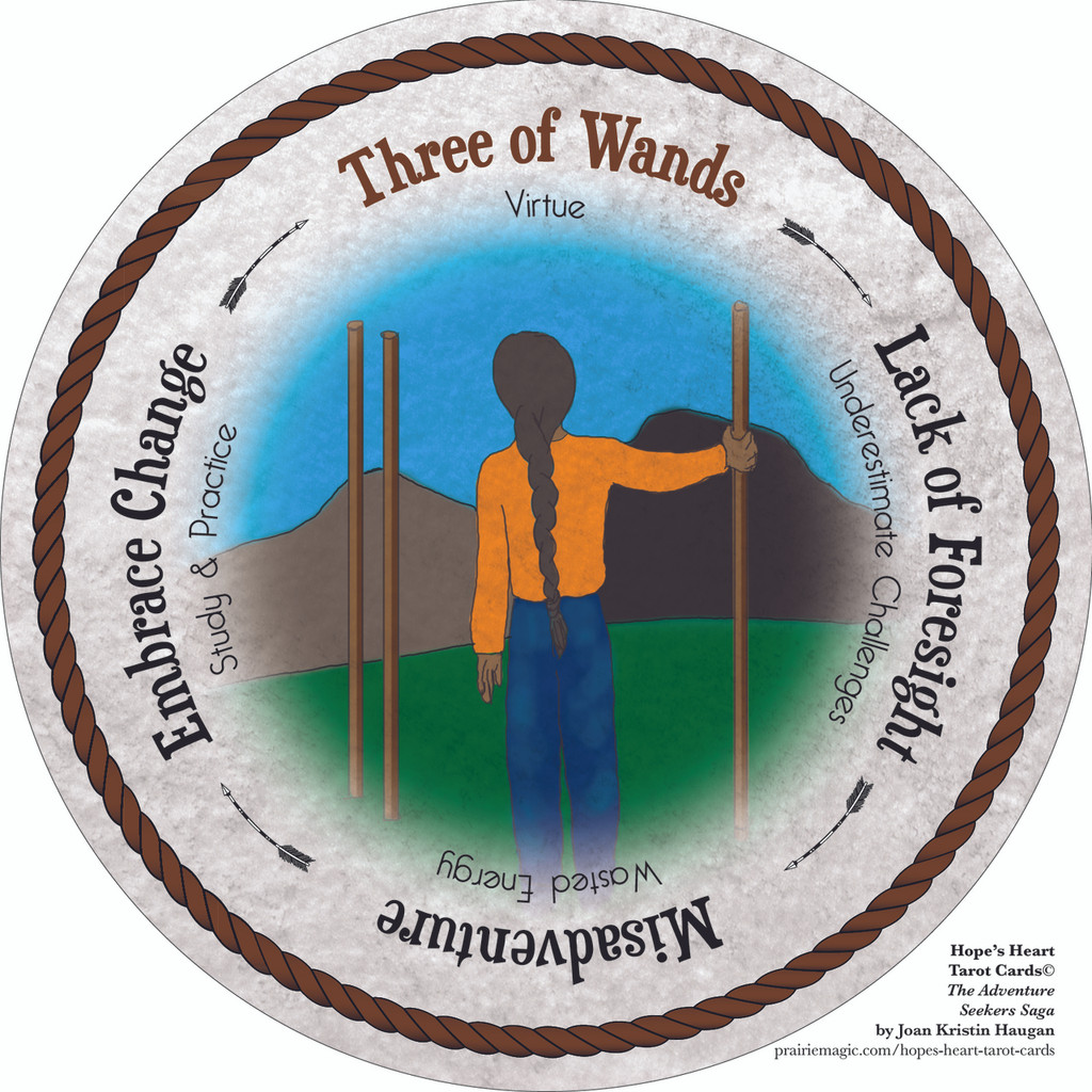 Three of Wands - the round Hope's Heart Tarot™ deck