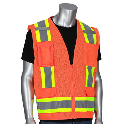 PIP Orange Type R Class 2 Two-Tone Surveyor Safety Vest with Eleven Pockets