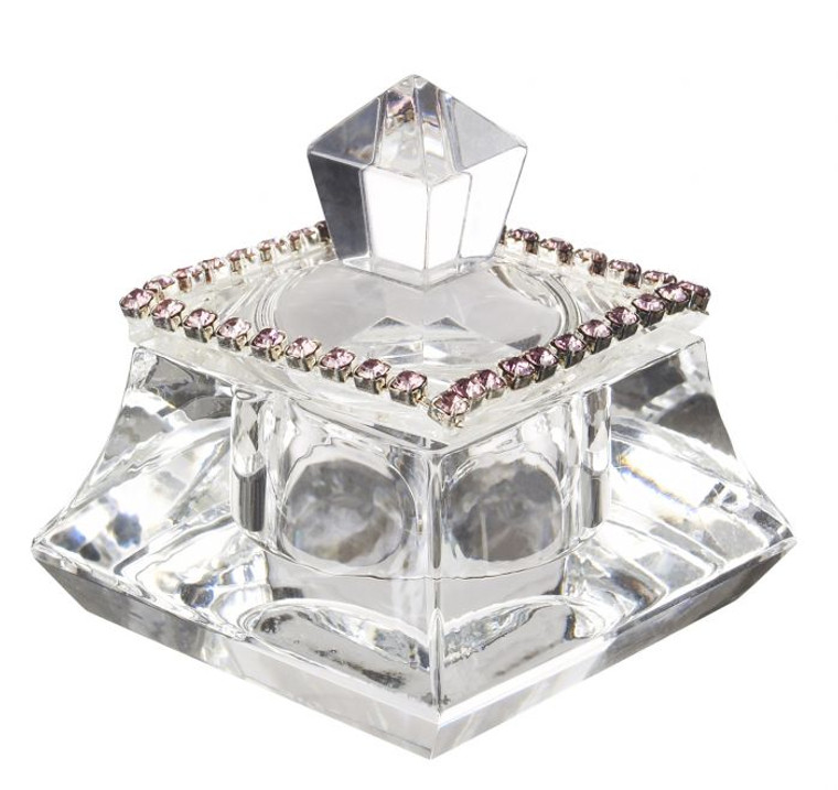 Crystal Trinket Box w. Pink Rhinestones 