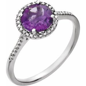Sterling Silver Amethyst & .01 CTW Diamond Ring